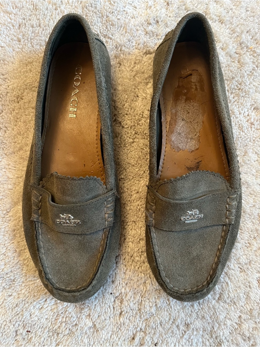 Coach Suede Penny Loafers in Olive